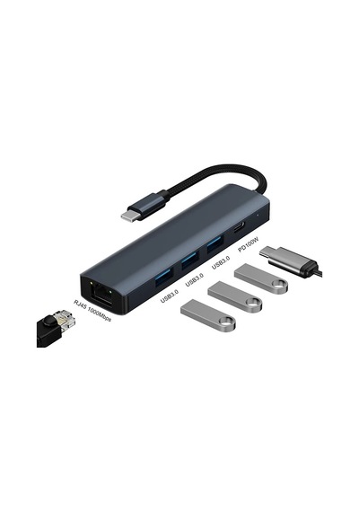Ally Byl-2302 5 In 1 Type-c To Usb + Type-c + Ethernet Dönüştürücü Çoğaltıcı Hub- 5775