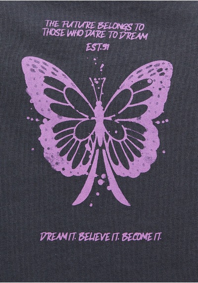 Mavi - Kelebek Baskılı Gri Tişört 1613720-83620 Gri