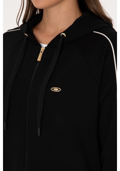 U.S. Polo Assn. Kadın Siyah Fermuarlı Kapüşonlu sweatshirt 50314187-VR046
