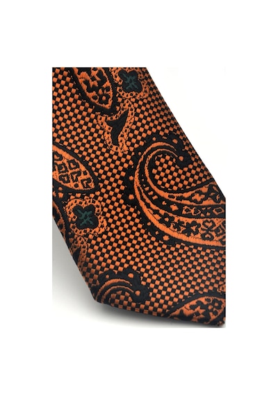 Gaffy Açık Kahverengi Şal Desenli Siyah Dokuma Kumaş Mendilli Slim Fit Kravat // Sdk-2606-1 Siyah