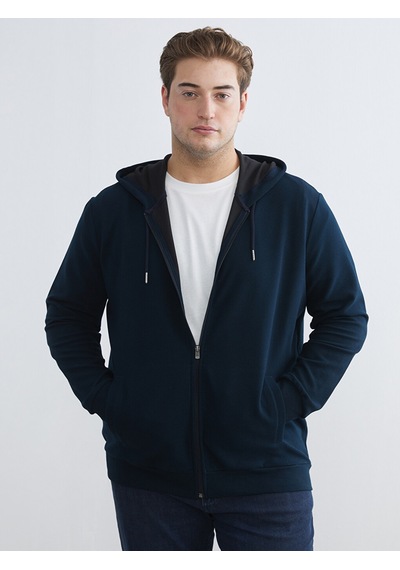 Lcwaıkıkı Classic Lacivert Standart Kalıp Kapüşonlu Erkek Fermuarlı Sweatshirt