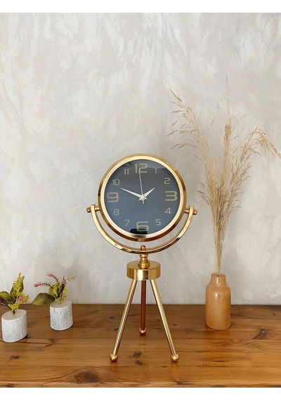 Gold Metal Mini Tripod Siyah İnci Masa Saati 45 26 Cm Şık Ve Modern Dekoratif Tasarım Çok Renkli