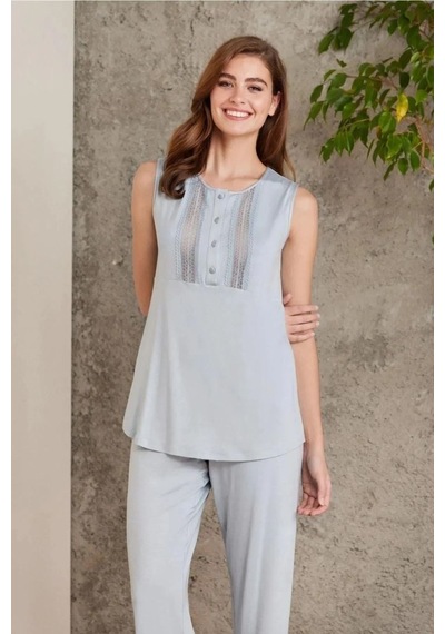 Pierre Cardin 2800 Kadın Mist Dantelli Penye 3'lü Sabahlıklı Pijama Takım 001
