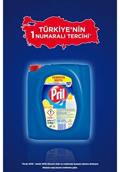 Pril Elde Yıkama Sıvı Bulaşık Deterjanı Limon Kokulu 4 Kg 3.87l Soğuk Suda Etkili