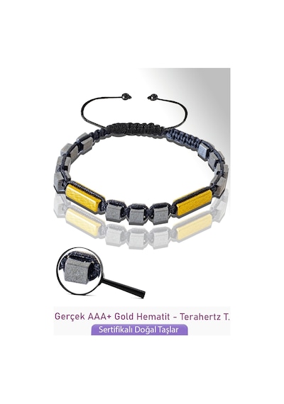 Sertifikalı Gold Hematit - Dikdörtgen - Terahertz Taşı Bileklik Çok Renkli
