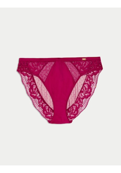 Marks & Spencer Dantel Detaylı İpek High Leg Külot T81006470L Pembe