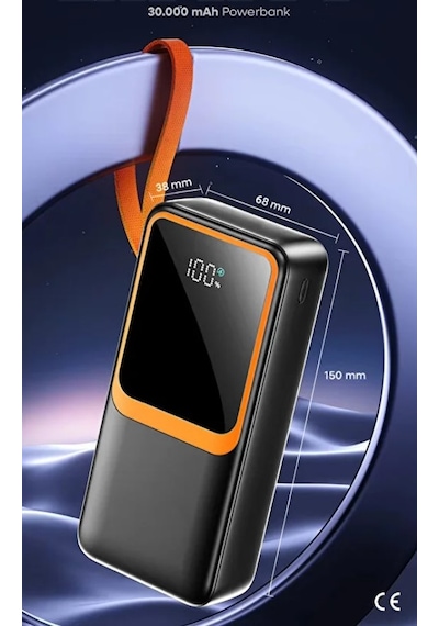 Simex 30.000 Mah Powerbank 30000 Mah Ekranlı 22.5w Pd Hızlı Şarj Fenerli Kablolu Type C Lighting Renkli