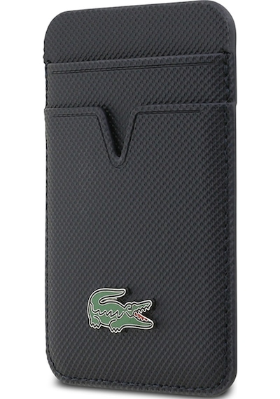 Lacoste Orjinal Lisanslı 2 Hazneli Pu Pike Desenli İkonik Timsah Logolu Magnetik Kartlık Lacivert