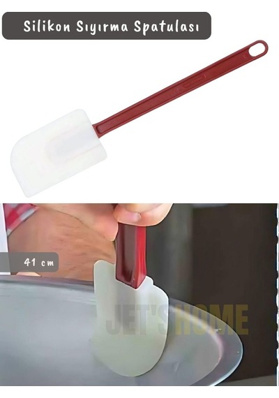 Silikon Spatula Karıştırma Spatulası Sıyırma Spatulası Isıya Dayanıklı Asma Delikli Büyük Boy 41 Cm Bordo Beyaz
