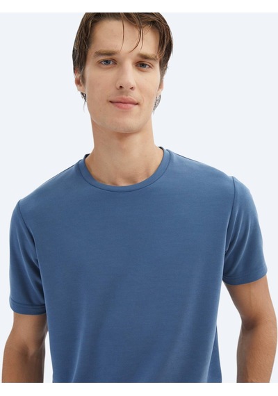 Kip İndigo Düz Bisiklet Yaka T-shirt Indigo
