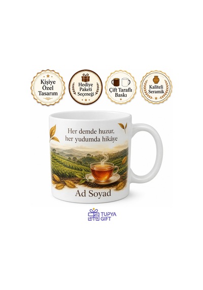 Ceylon Çayı Temalı Özel Tasarım Baskılı Porselen Kupa Bardak Hediye Beyaz / Çok Renkli