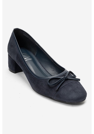 Luvi Shoes Leslıe Lacivert Süet Fiyonklu Kadın Kalın Topuklu Ayakkabı