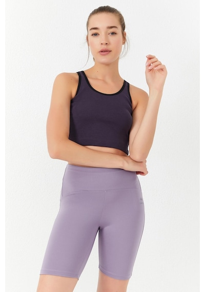 Tommy Life Mor Basic Sıfır Kol Dar Kalıp U Yaka Kadın Crop Top Atlet - 97162 Mor