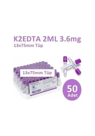 50 Adet Kan Alma Tüpü, Mor Kapak, K2e K2edta 2ml 3.6mg 13x75mm, Bd Vacutainer