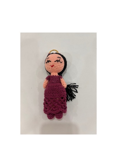 El Örgüsü Uzun Saçlı Prenses Amigurumi Anahtarlık Dantel Etekli Handmade Tığ İşi Bebek, Çanta Süsü Mor Mor