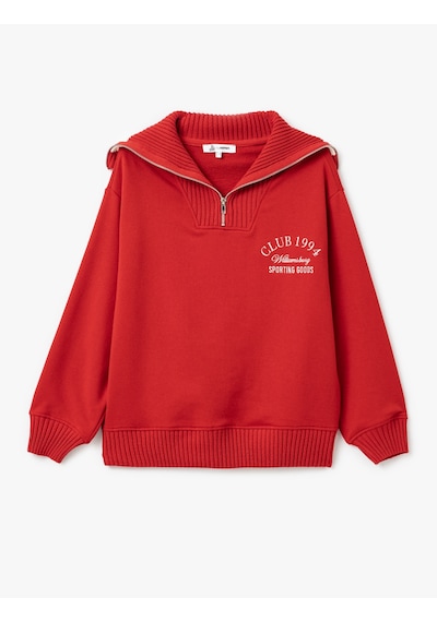 Koton Yarım Fermuarlı Biyeli Oversize Dik Yaka Kolej Baskılı Sweatshirt Kırmızı 5sal10467ık Kırmızı Koton Yarım Fermuarlı Biyeli Oversize Dik Yaka Kolej Baskılı Sweatshirt Kırmızı 5sal10467ık Kırmızı