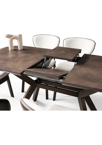 Venedik Retro Bronz Mdf Açılır Mutfak Masa Takımı 80 130cm Kahverengi