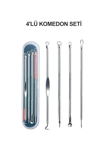 Siyah Nokta Temizleme Aleti Sivilce Akne Siyah Nokta Temizleyici 4'lü Set Komedon Paslanmaz Çelik