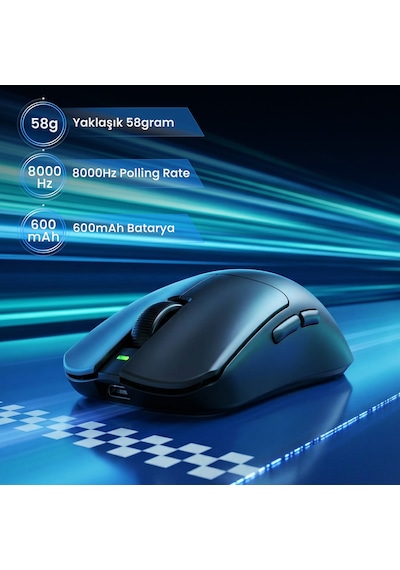 Aula V9 Pro 26000 Dpı Paw3395 Sensör 8000hz Tri-mode Kablosuz Oyuncu Mouse Rgb Omron Switch Lightweight E-spor Gaming Mouse Siyah