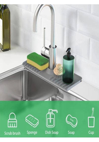 Bayev 2 Adet Elastik Musluk Matı Su Tutucu Düzenleyici Kaydırmaz Taban Organizer Mutfak Banyo Lavabo