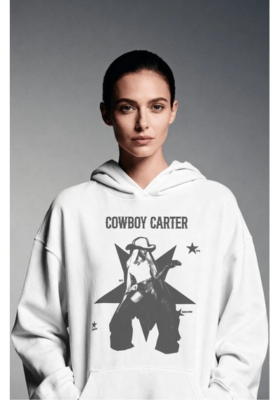 Sevbano Cowboy Carter Beyonce Şarkıcı Sırt Baskılı Unisex Oversize Premiu beyaz