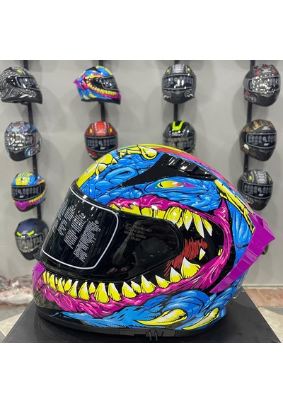 Mts M-801 Snake Full Face Kask Gongju Pembe - Mavi