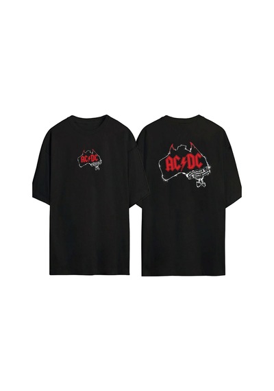 Thewert Unisex Ac Dc Logosu Ön Arka Baskılı Sıyah Oversize T-shirt Siyah