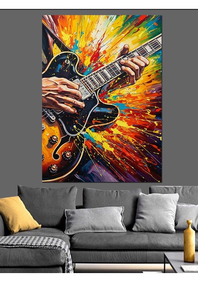 Ahşap Tablo Renkli Gitar Çalan Adam