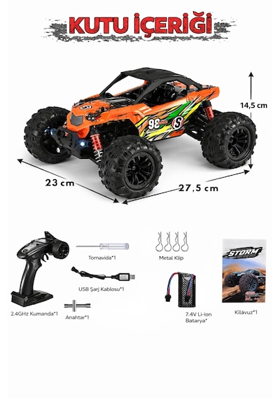 Sarı 1:16 Rc Araba 36 Km/h Hızlı 4x4 Uzaktan Kumandalı Off Road Drift Araç Şarjlı 2.4ghz