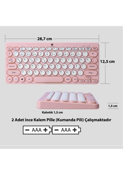 Blueforce Bt-k95 Bluetooth V5.0 Wireless Kablosuz Klavye Pembe Android, Ios, Mac, Windows, Tv Uyumlu