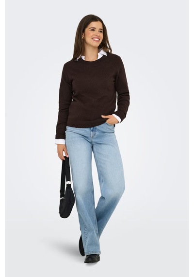 Only Onlrica Regular Fit Bisiklet Yaka Kazak Kadın Kazak 15204279 Koyu Kahve