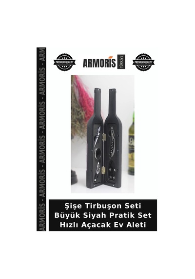 Şişe Tirbuşon Seti Büyük Siyah Pratik Set Hızlı Açacak Ev Aleti Çok Renkli