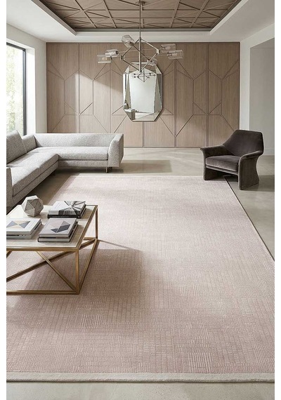 Geometrik Abstract Desenli Prato İpeksi Lüks Viskon Halı Pr07 Bej