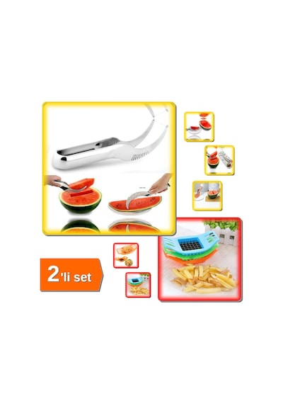 Karpuz Kavun Dilimleme Bıçağı + Patates Dilimleyici Pratik - Mutfak Gereçleri - 2li Set Y0e7m8 Çelik Diğer