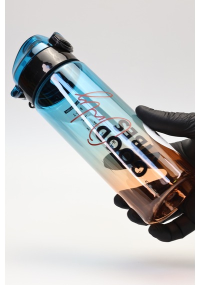 Su Matarası Tritan Geniş Ağız Su Şişesi Good Vibes Spor Matarası Suluğu Bpasız 550 Ml Mavi 0100