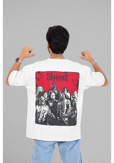 Slipknot Baskılı Unisex Oversize Tasarım Tişört Beyaz
