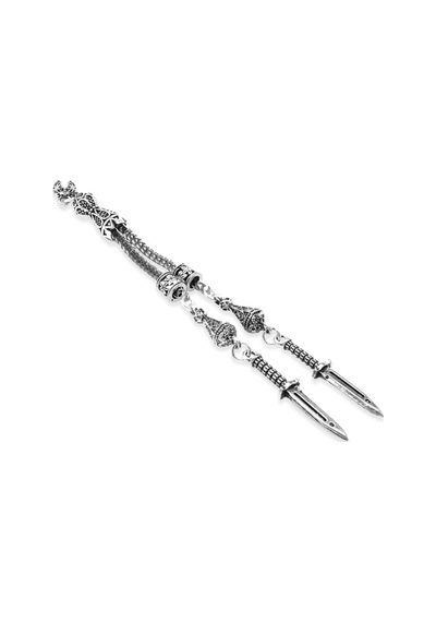 Süngü Temalı Foxtail Zincirli Çift Kamçılı Kararmaz Metal Püskül Metal