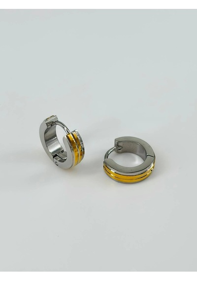 Rodyum Ve Gold Çelik Erkek Küpe Çap 9 Mm Kalınlık 4 Mm - Ekp0001 Çok Renkli