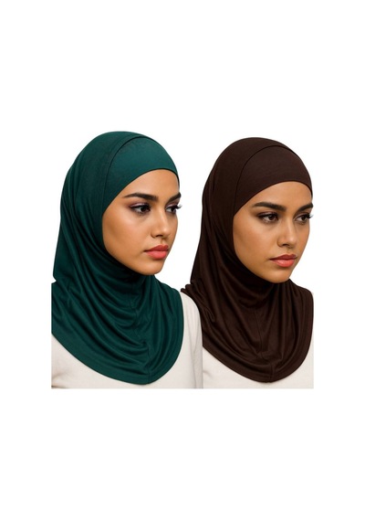 Aldaıyr 2 Adet Hijab 2 Parça Likra Kumaş Koy Yeşil Acı Kahve