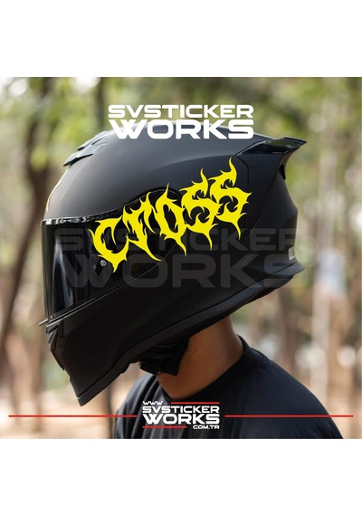 Cross Yazılı Kask Sticker Tüm Kasklar Uyumlu Tek Yön 1 Adet Sarı