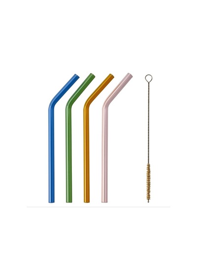Ikea Blakaxa 4'lü Cam Kokteyl Pipeti Ve Temizleme Fırçası 18 Cm Lacivert Yeşil Turuncu Pembe Çok Renkli