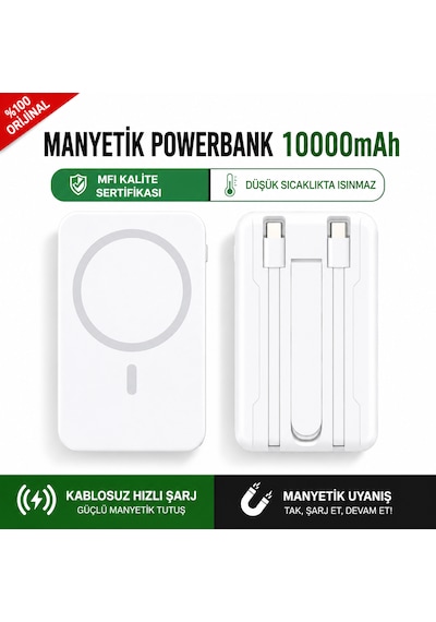 10000mah Manyetik Kablosuz Powerbank Dahili Type-c Lightning Kablolu Hızlı Şarj Cihazı Çok Renkli