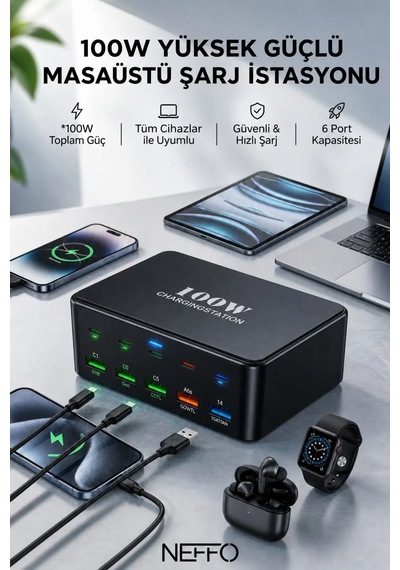 Gan3 Akıllı Çoklu Şarj İstasyonu 10 Port Usb-c + Usb-a Hızlı Şarj Adaptörü Şarj Aleti