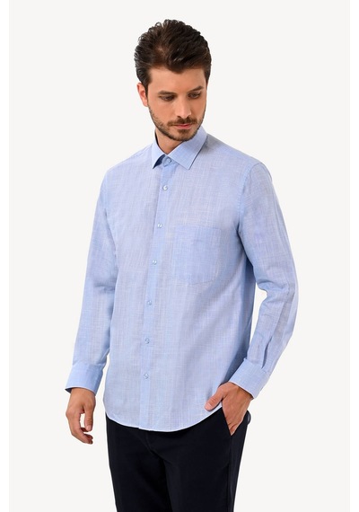 Erkek Mavi Regular Fit Klasik Yaka Uzun Kol Gömlek