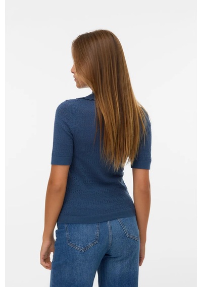 Vero Moda Kadın Vmlımone Polo Yaka Kısa Kollu Kazak 10340101 Indigo Indigo