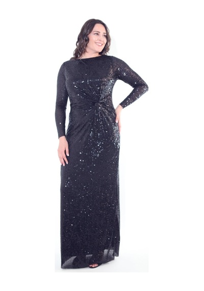 Ladies First Büyük Beden 3197 Lacivert Uzun Abiye Elbise 001