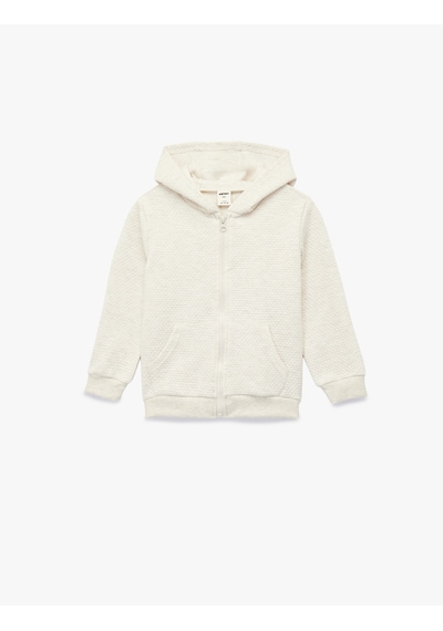 Koton Kapşonlu Dokulu Uzun Kollu Fermuarlı Sweatshirt Bej 6wmg10094ak Ekru