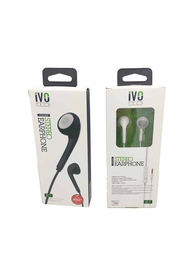 Stereo Earphone Kablolu Kulaklık Siyah Beyaz İvotech K7 Typc-e
