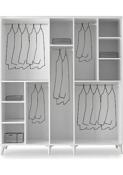 GuneyStore Paris 5 Kapaklı Komple MDF Beyaz Gardırop