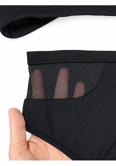 Büyük Beden V Yaka Tül Detaylı Ayarlanabilir Askılı Kadın Bikini Takım Siyah